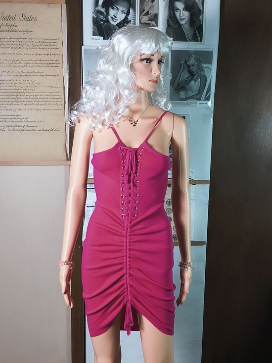 Fashion Nova Dresses & Skirts - Fashion Nova Hot Pink Strapless Lace-Up Ruched Midi Dress Size Large